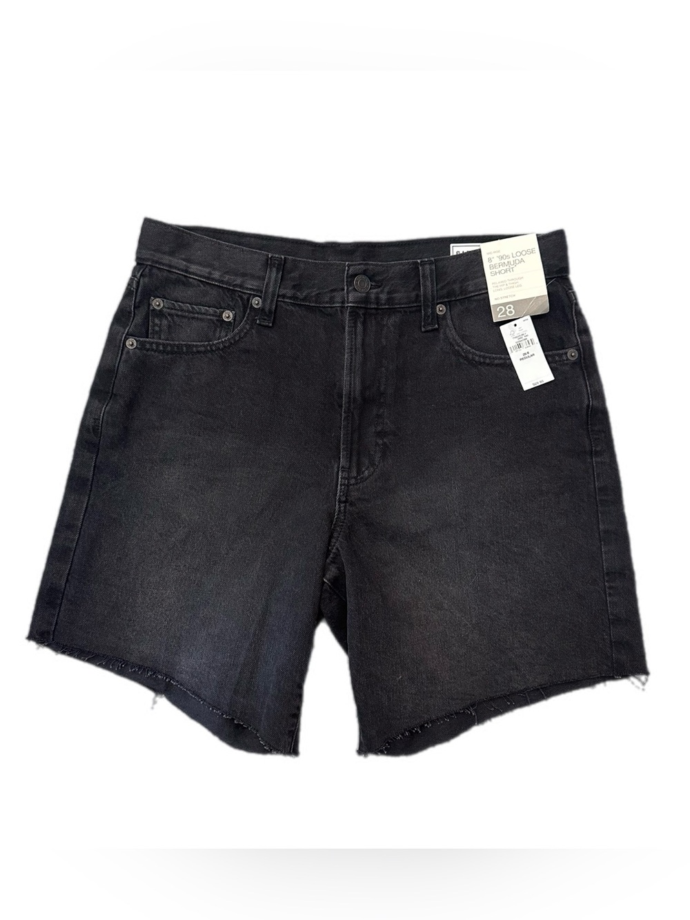 NWT 8" 90’s Mid Rise Loose black Denim Bermuda Shorts size 28 regular - Picture 6 of 11